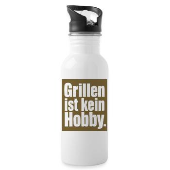 Grillen Ist Kein Hobby Grillmeister Motiv BBQ - Trinkflasche mit integriertem Trinkhalm - Weiß - Rechts