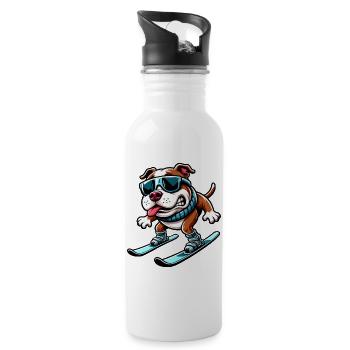 Hund Bulldogge Snowboard Wintersport Anfänger - Trinkflasche mit integriertem Trinkhalm - Weiß - Rechts