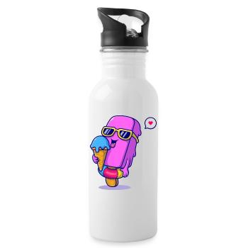 Pink Popsicle in Sunglasses - Water bottle with straw - white - Right