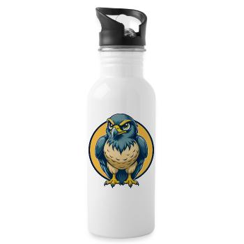 Hawk Kawaii Mascot Cartoon Character Clipart Logo - Water bottle with straw - white - Right