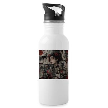 Japanische Kunst Collage Street Art Motiv - Trinkflasche mit integriertem Trinkhalm - Weiß - Rechts