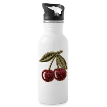 Motif d’écusson brodeur de cerises - Gourde avec paille intégrée - blanc - Droite