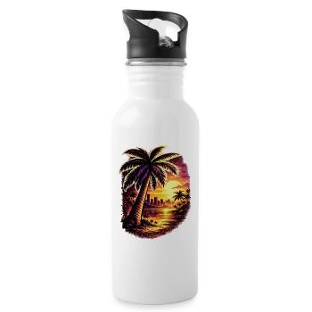 Palmen am Neon Sonnenuntergang Zoopy - Trinkflasche mit integriertem Trinkhalm - Weiß - Rechts