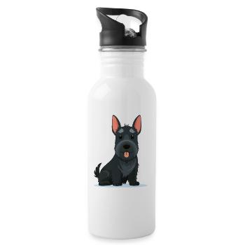 Kleiner Scottish Terrier (Comic) - Trinkflasche mit integriertem Trinkhalm - Weiß - Rechts
