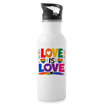 Love Is Love LGBTQ Statement Regenbogen Motiv CSD - Trinkflasche mit integriertem Trinkhalm - Weiß - Rechts