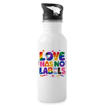 Love Has No Labels Regenbogen Pride Spruch - Trinkflasche mit integriertem Trinkhalm - Weiß - Rechts