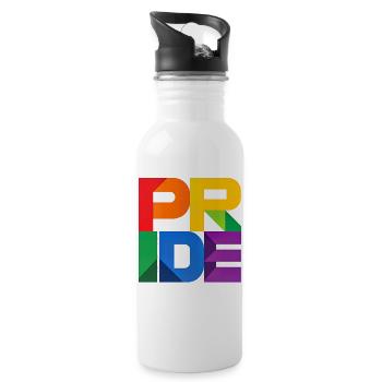 Pride Modern Block Design Regenbogen Schriftzug - Trinkflasche mit integriertem Trinkhalm - Weiß - Rechts
