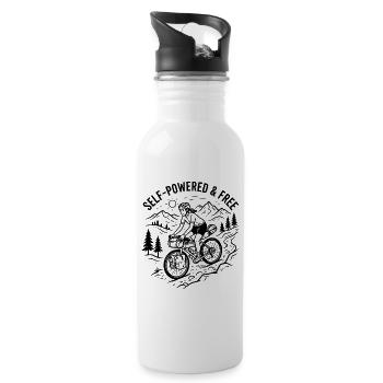 Bikepacking Woman Linocut Kunstdruck - Trinkflasche mit integriertem Trinkhalm - Weiß - Rechts