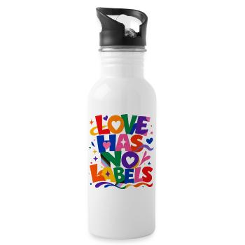 Love Has No Labels Spruch für Gay & Queer Fans - Trinkflasche mit integriertem Trinkhalm - Weiß - Rechts