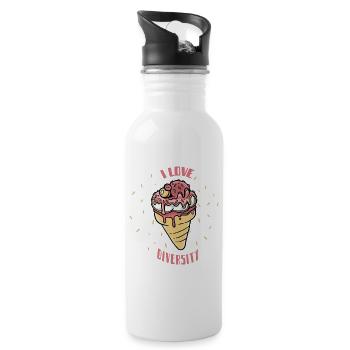 Vielfalt Eiscreme Herz Motiv - Trinkflasche mit integriertem Trinkhalm - Weiß - Rechts