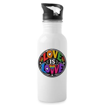 Love Is Love Regenbogen Statement Retro CSD - Trinkflasche mit integriertem Trinkhalm - Weiß - Rechts