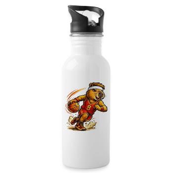 Cute Capybara Playing Basketball - Water bottle with straw - white - Right