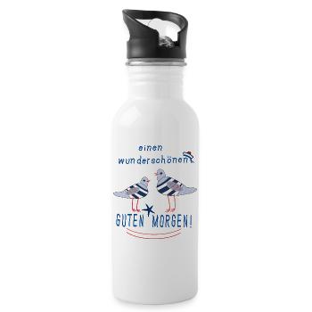 Guten Morgen mit Möwen - Trinkflasche mit integriertem Trinkhalm - Weiß - Rechts
