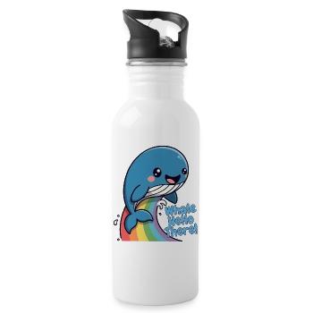 Regenbogenwal Hallo. - Trinkflasche mit integriertem Trinkhalm - Weiß - Rechts