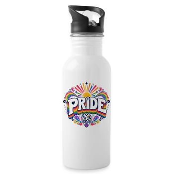 Pride Regenbogen Disko CSD Spruch Outfit - Trinkflasche mit integriertem Trinkhalm - Weiß - Rechts