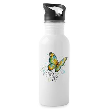 Butterfly colorful - Water bottle with straw - white - Right