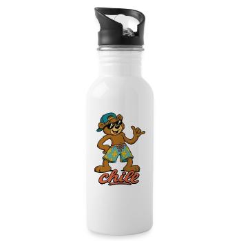 Cool summer bear in beach look - Water bottle with straw - white - Right