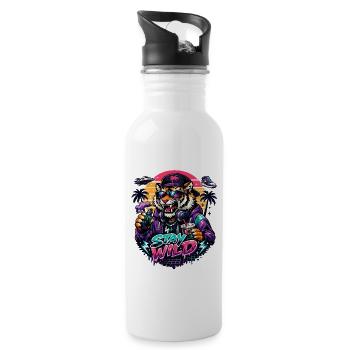 Tiger DJ Stay Wild Neon - Water bottle with straw - white - Right