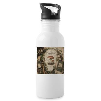 Mushroom Illustration Retro Mural Forest Decoration Poster - Water bottle with straw - white - Right