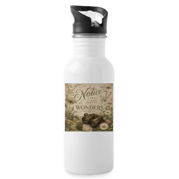 Wildflower Binoculars Retro Mural Nostalgia Decoration - Water bottle with straw - white - Right