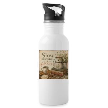Slow Mornings Full Heart Poster Coffee Tea Decoration - Water bottle with straw - white - Right