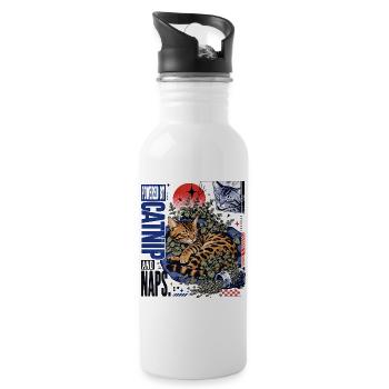 Powered by Catnip and Naps – Cozy Bengal Cat - Water bottle with straw - white - Right