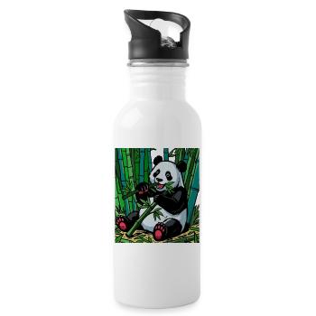 Panda in the Bamboo Forest – Bright Colors - Water bottle with straw - white - Right