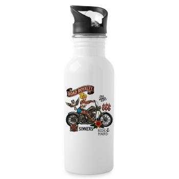 Road Royalty Biker Pin Up Motorcycle Tattoo Art - Water bottle with straw - white - Right