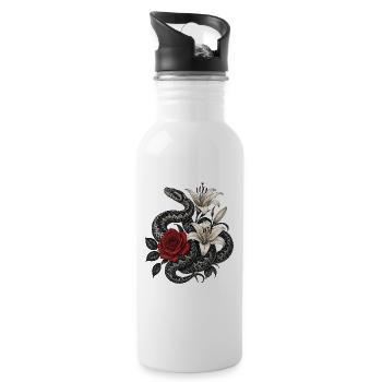 Black and red flower snake - Vipera berus - Water bottle with straw - white - Right