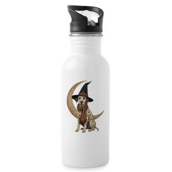 Dalmatian Witch Crescent Moon T-Shirt Halloween - Water bottle with straw - white - Right