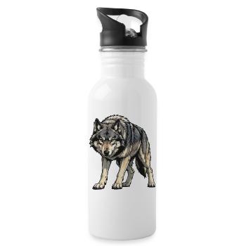 Gray Wolf Illustration - Water bottle with straw - white - Right