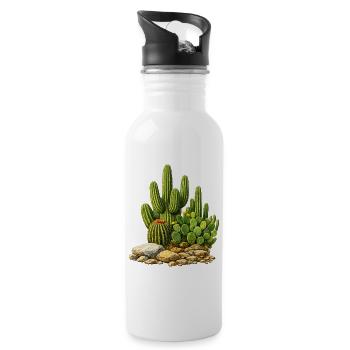 Cacti with flowers - Water bottle with straw - white - Right