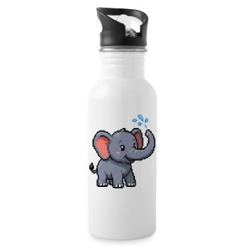 Pixel Elephant with Bubbles - Water bottle with straw - white - Right