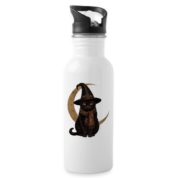 Black Cat Witch Hat Vintage Halloween shirt - Water bottle with straw - white - Right