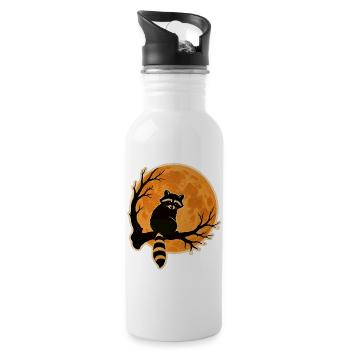 Raccoon Full Moon Halloween Retro Sticker Motif - Water bottle with straw - white - Right