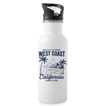 West Coast California Surf Vintage - Water bottle with straw - white - Right