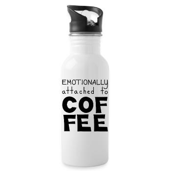 Emotionally Attached To Coffee, Black - Water bottle with straw - white - Right
