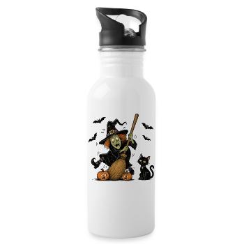 Witch Halloween Pumpkin Cat Vintage Creepy Motif - Water bottle with straw - white - Right