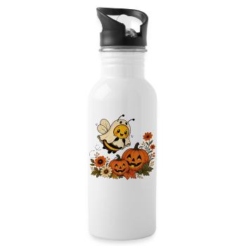 Abeille d’Halloween en fantôme avec un T-shirt citrouille - Gourde avec paille intégrée - blanc - Droite