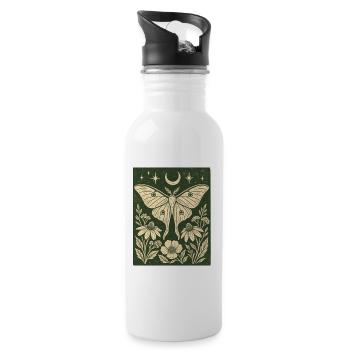 Mystic Butterfly Moon Flowers Vintage Nature - Water bottle with straw - white - Right