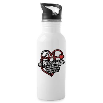 Pflegekraft Herzbeat Motiv - Trinkflasche mit integriertem Trinkhalm - Weiß - Rechts