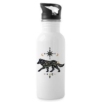 North Star Wolf with Star Paths - Water bottle with straw - white - Right
