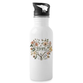 Hope Floral Heart T-Shirt Botanical Vintage Floral - Water bottle with straw - white - Right