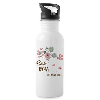 Beste Oma Blütenbotschaft - Trinkflasche mit integriertem Trinkhalm - Weiß - Rechts