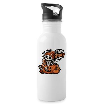 Stay Spooky Skelett im Kürbis - Trinkflasche mit integriertem Trinkhalm - Weiß - Rechts