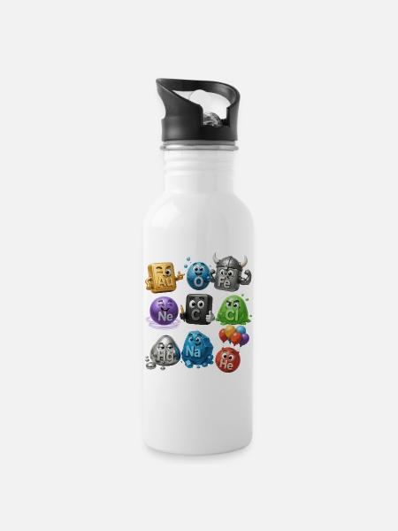 Chemische Elemente - Trinkflasche mit integriertem Trinkhalm - Weiß