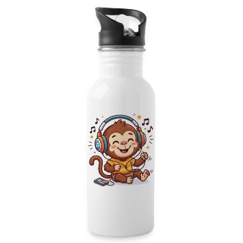 Musikaffe mit Kopfhörern - Trinkflasche mit integriertem Trinkhalm - Weiß - Rechts