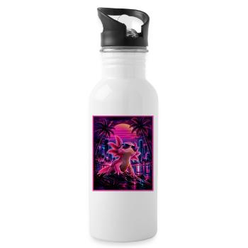 Retro Synthwave Axolotl – 80er Neon Design - Trinkflasche mit integriertem Trinkhalm - Weiß - Rechts