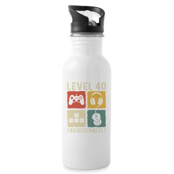 Level 40 freigeschaltet 40. Geburtstag 40 Jahre - Trinkflasche mit integriertem Trinkhalm - Weiß - Rechts