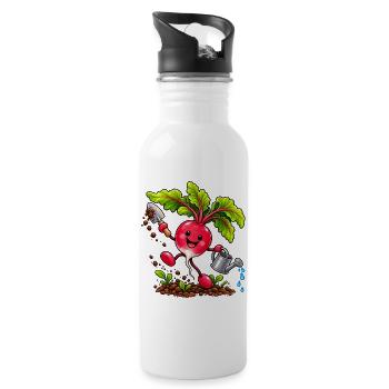 Fröhliches Radieschen beim Gärtnern  - Trinkflasche mit integriertem Trinkhalm - Weiß - Rechts